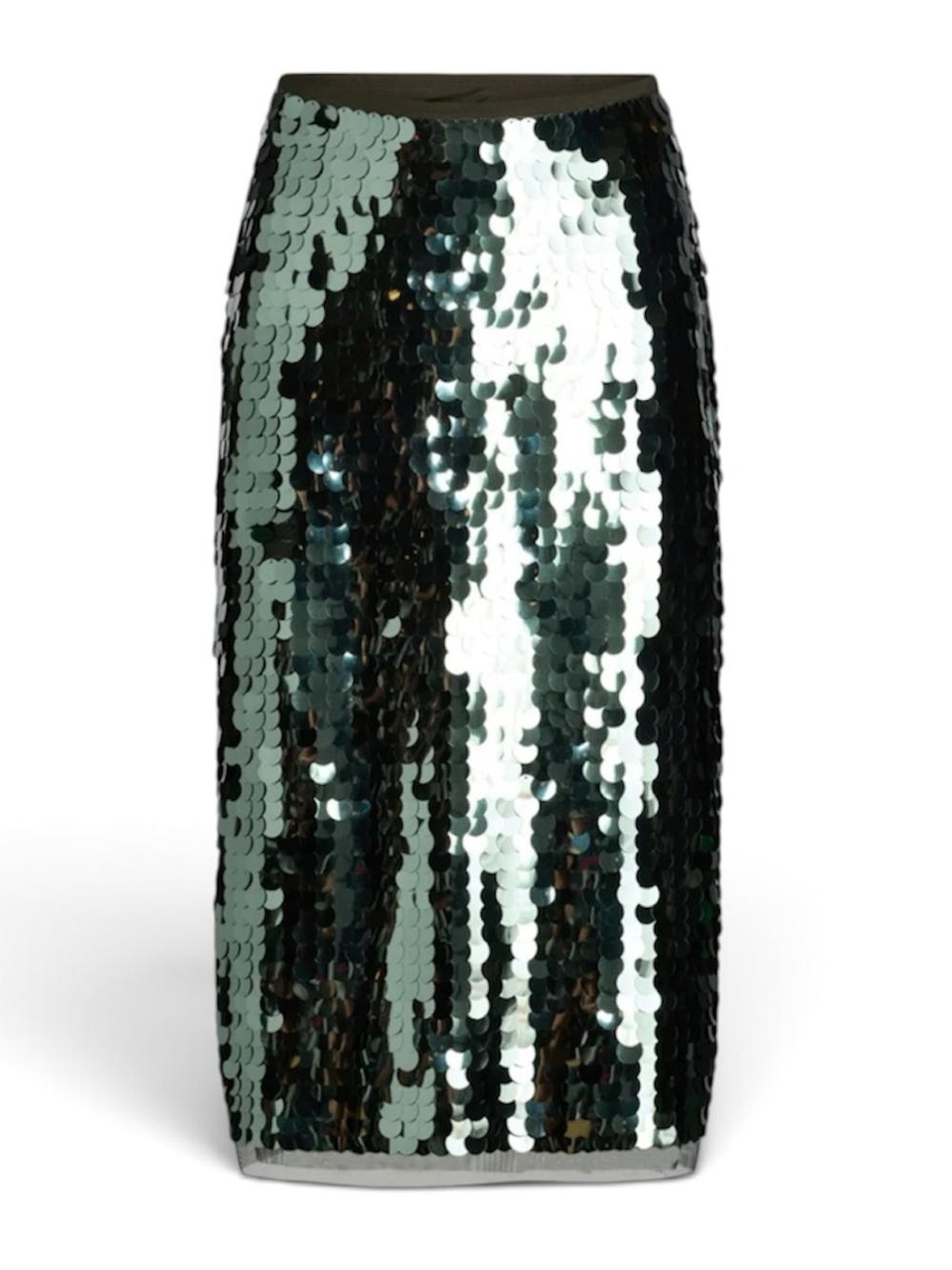 Scoop Olive Green Large Sequin Stretch Low Rise Midi Skirt Size Small NWT